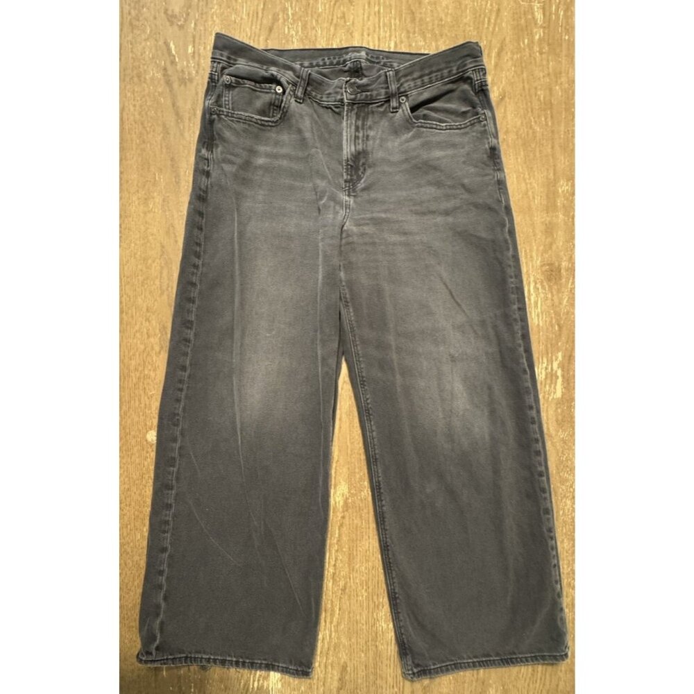 American Eagle Women Faded Black 12 SHORT Jeans Baggy Skater Y2K 90s EMO